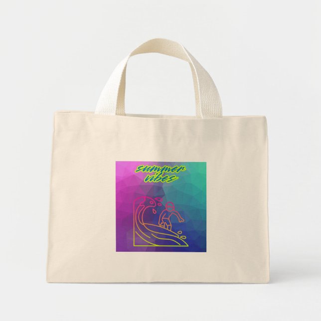 Bolso De Tela Diminuto Verano vibes niño surfeando. (Frente)