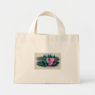 Bolso De Tela Diminuto Vintage Botánico de Flor Rosa Lotus