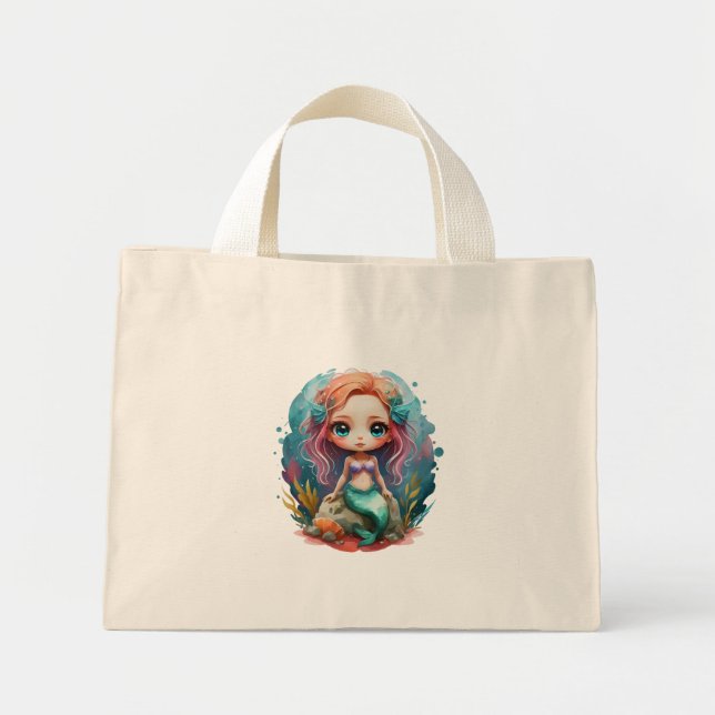 Bolso De Tela Diminuto Watercolor linda sirena Tiny Tote (Frente)