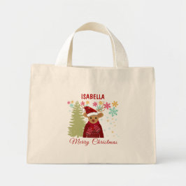 Bolso De Tela Diminuto Winter Snowflake Cute Red Nosed Reindeer Christmas