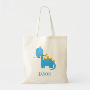 Bolso De Tela Dino azul con nombre personalizado niños con bols