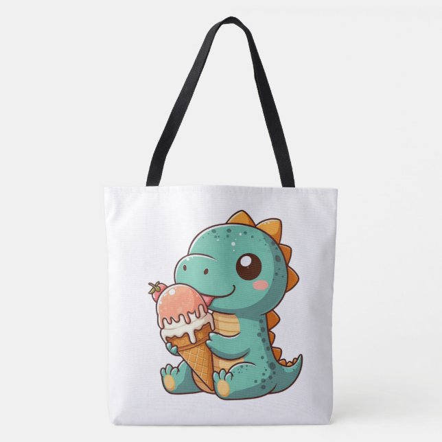 Bolso De Tela Dino de comer helado lindo (Anverso)