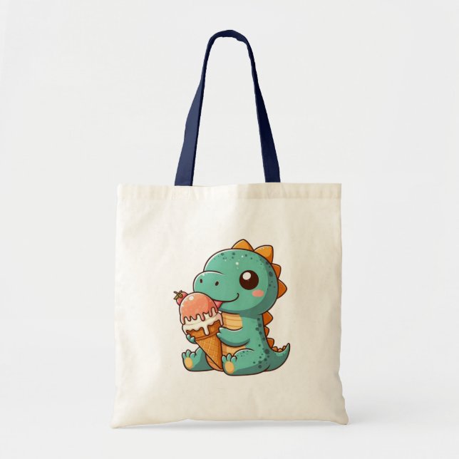Bolso De Tela Dino de comer helado lindo (Frente)