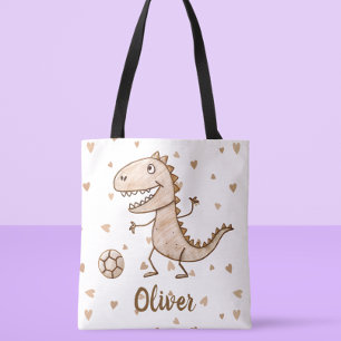 Bolso De Tela Dino Pequeño y Lindo Jugando Fútbol Personalizado