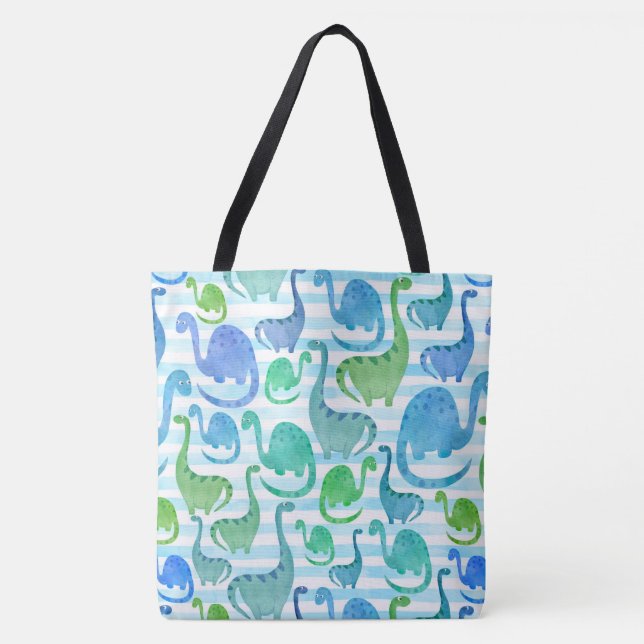 Bolso De Tela Dino Stripe Watercolor Dinosaurios Adorable (Anverso)