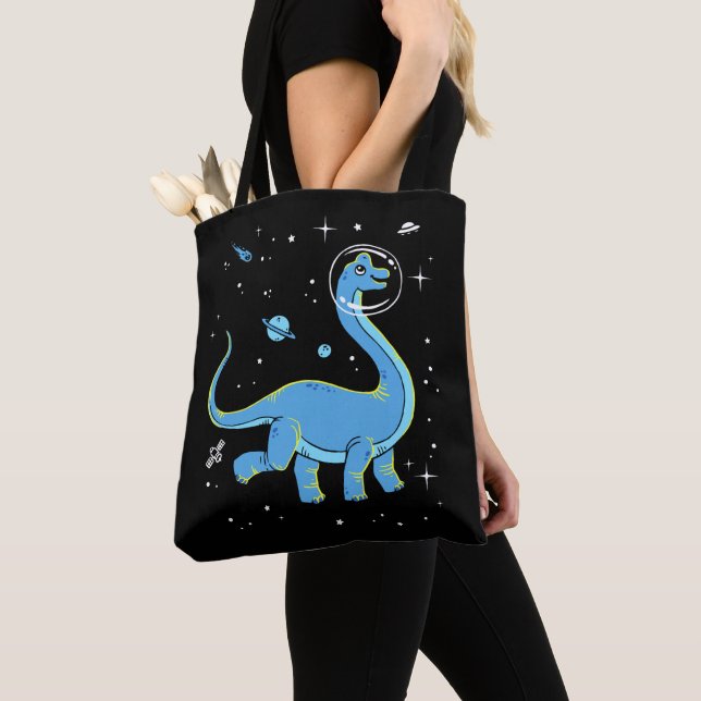 Bolso De Tela Dinos De Brachiosauro Azul En El Espacio (Detalle)