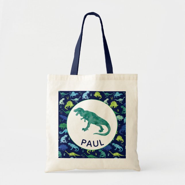 Bolso De Tela Dinosaur Pattern Personalized Kids T-Rex (Frente)