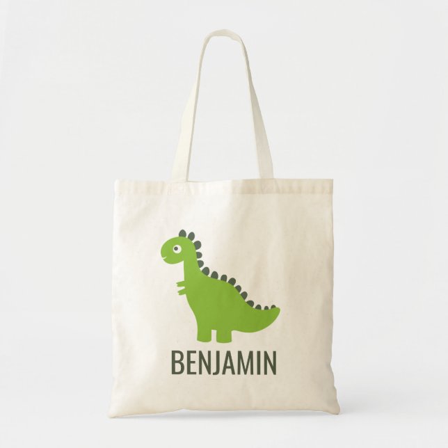 Bolso De Tela Dinosaur T Rex Dino Baby Simple Cute Name Personal (Frente)