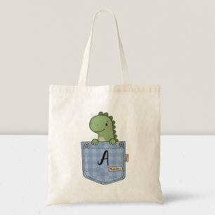 Bolso De Tela Dinosaurio adorable asomándose desde el bolsillo c