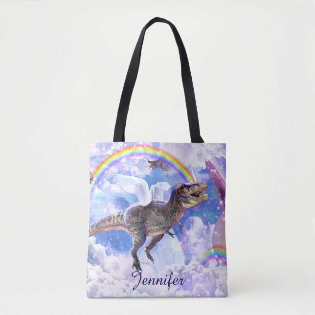 Bolso De Tela Dinosaurio arcoiris unicornio (Anverso)