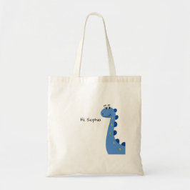 Bolso De Tela Dinosaurio Azul Adorable - Nombre Personalizado So