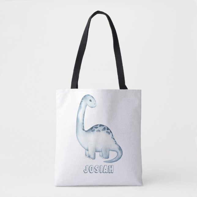 Bolso De Tela Dinosaurio azul para niños pequeños personalizados (Anverso)