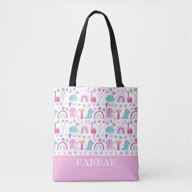 Bolso De Tela Dinosaurio de poder Chica personalizado (Anverso)