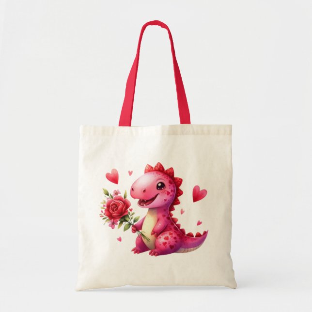 Bolso De Tela Dinosaurio El día de San Valentín lindo (Frente)