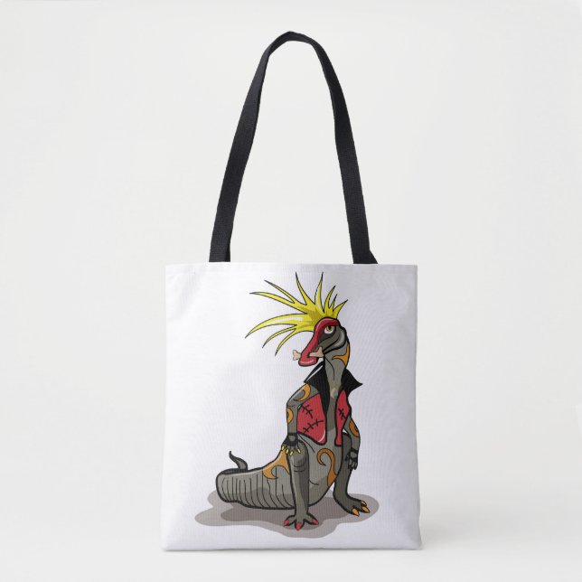 Bolso De Tela Dinosaurio Hadrosaurus Vestido Como Punk. (Anverso)