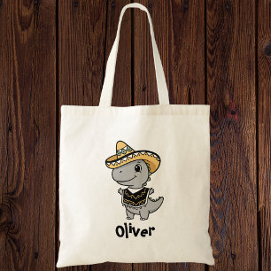 Bolso De Tela Dinosaurio juguetón con sombrero y poncho festivos