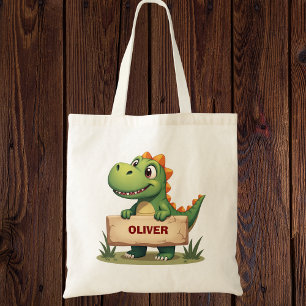 Bolso De Tela Dinosaurio lindo con letrero de nombre personaliza