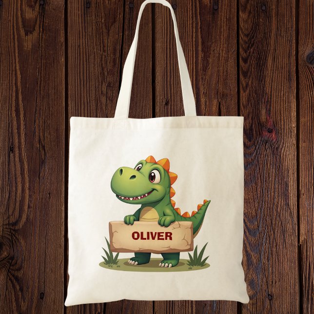 Bolso De Tela Dinosaurio lindo con nombre Rótulo personalizado (Subido por el creador)