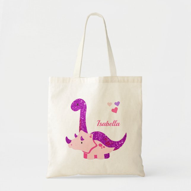 Bolso De Tela Dinosaurio morado de bebé lindo personalizado (Frente)