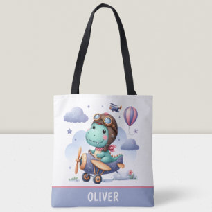 Bolso De Tela Dinosaurio Pequeño Lindo Volando Avión Púrpura 