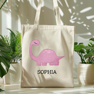 Bolso De Tela Dinosaurio Rosa Lindo Personalizado Niños