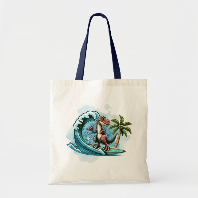Bolso De Tela Dinosaurio tropical de surf (Frente)