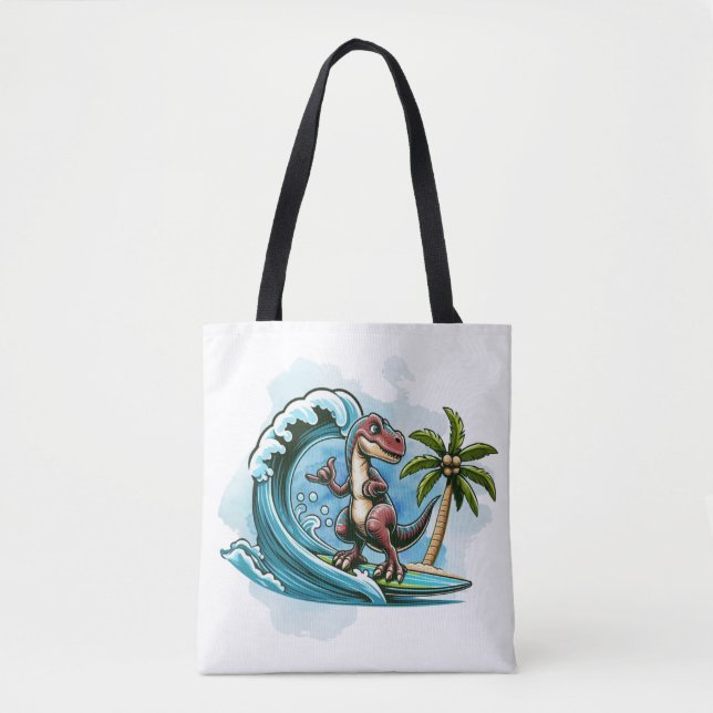 Bolso De Tela Dinosaurio tropical de surf (Anverso)