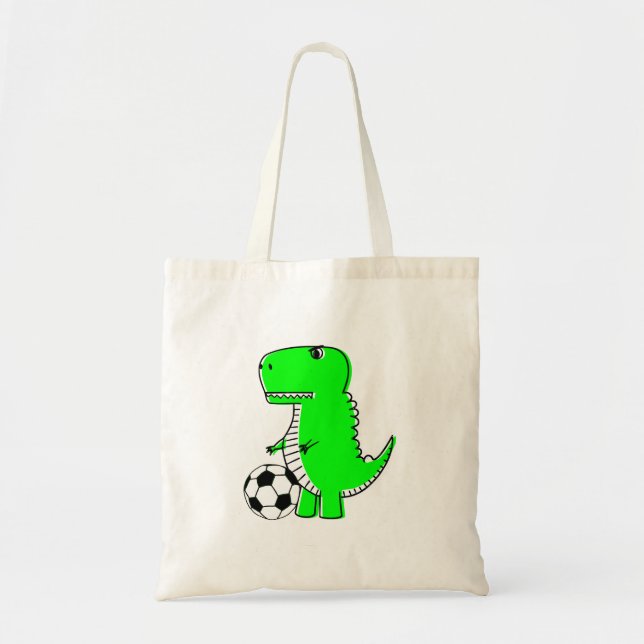 Bolso De Tela Dinosaurio Verde ama el fútbol (Frente)
