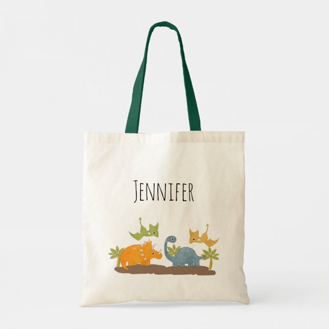 Bolso De Tela Dinosaurios Cutos Vida Silvestre Prehistórica (Reverso)