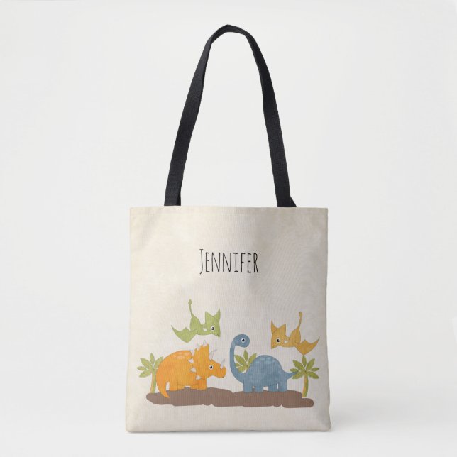 Bolso De Tela Dinosaurios Cutos Vida Silvestre Prehistórica (Anverso)