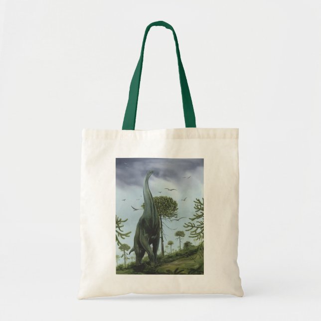 Bolso De Tela Dinosaurios de época, Sauroposidon con pájaros vol (Frente)