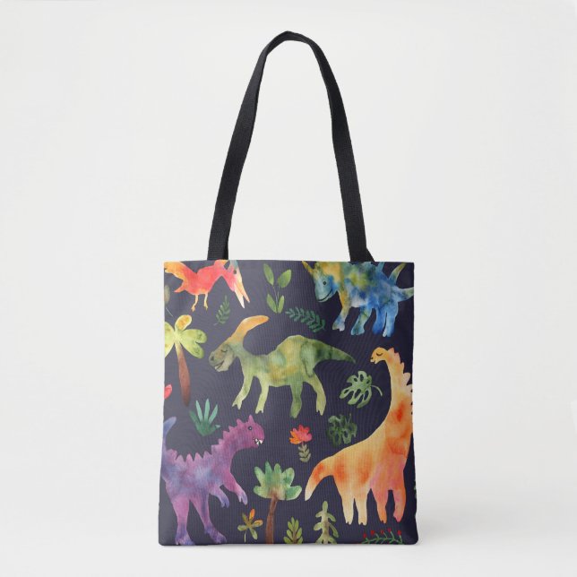 Bolso De Tela Dinosaurios florales: Diseño de tela acuarela (Anverso)