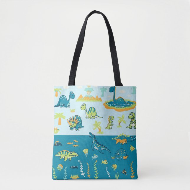Bolso De Tela Dinosaurios personalizados: Conjunto de Tierras y  (Anverso)