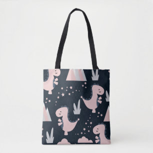 Bolso De Tela Dinosaurios rosados, fondo oscuro, lindo