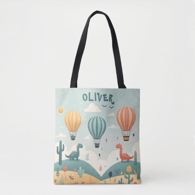 Bolso De Tela Dinosaurios y globos de aire caliente (Anverso)