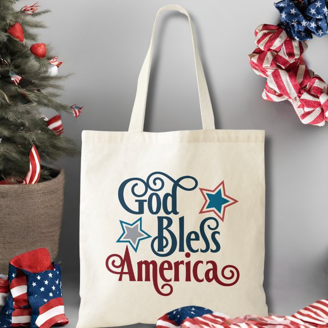 Bolso De Tela Dios bendiga a Estados Unidos Rojo Blanco y Azul P (God Bless America Red White and Blue Patriotic Tote Bag)