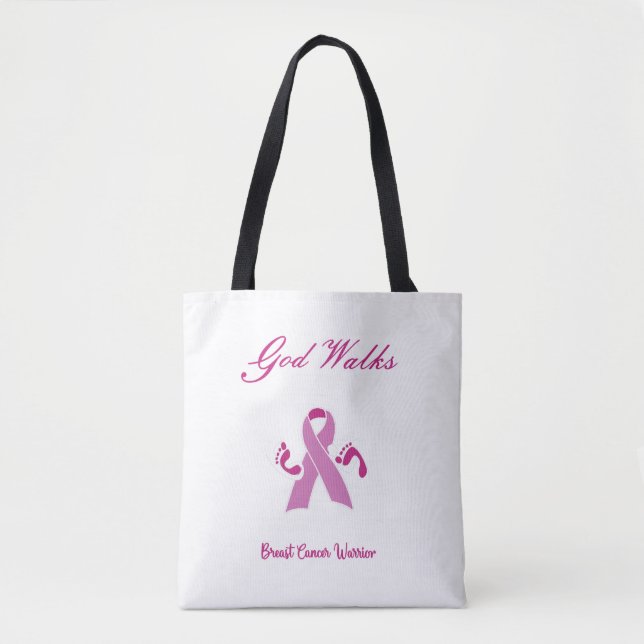 Bolso De Tela Dios camina junto a mí Conciencia sobre el cáncer  (Anverso)