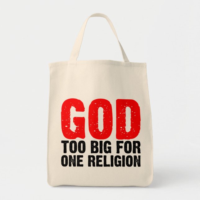 BOLSO DE TELA DIOS DEMASIADO GRANDE PARA UNA RELIGIÓN (Frente)