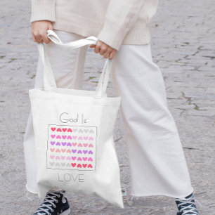 Bolso De Tela Dios es Amor 1 Juan 4:8 Patrón de Corazón Rosa