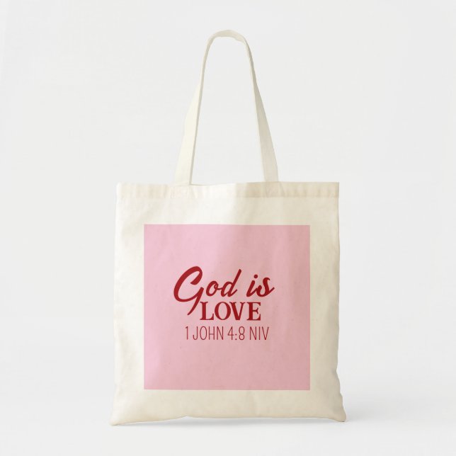 Bolso De Tela Dios es amor Biblia Verse fe cristiana Rosa (Frente)