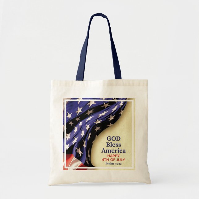 Bolso De Tela DIOS Patriótico BENDIGO AMÉRICA (Frente)