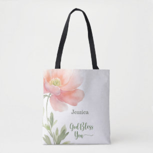 Bolso De Tela Dios te bendiga Animar Apoyar Acuarela Flor