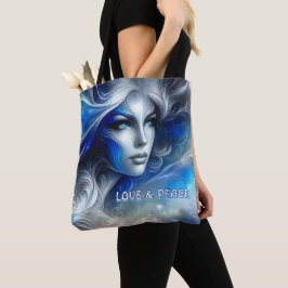 Bolso De Tela Diosa Celestial Cabeza Azul Blanco Febrero -