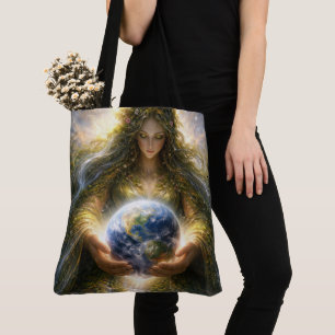 Bolso De Tela Diosa Gaia sosteniendo suavemente el planeta Tierr
