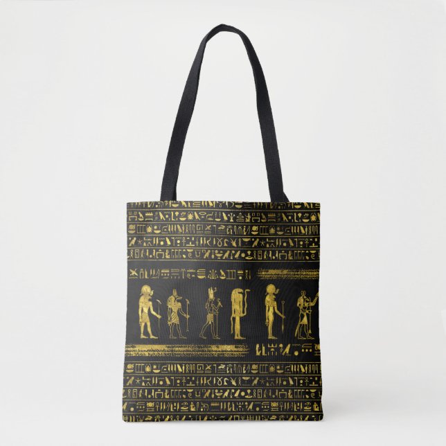 Bolso De Tela Dioses egipcios de oro e hieroglyphics en el cuero (Anverso)