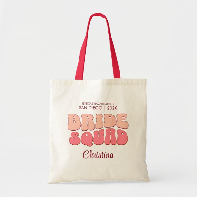 Bolso De Tela Disco Bachelorette Party Groovy Bride Squad Gift (Frente)