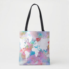 Bolso De Tela Diseño 48 mapa del mundo azul rosado