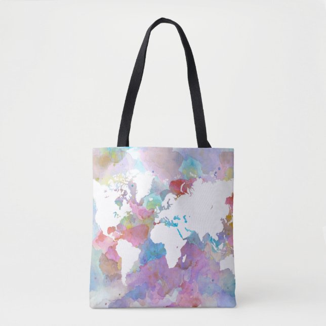 Bolso De Tela Diseño 48 mapa del mundo azul rosado (Anverso)