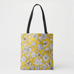 Bolso De Tela Diseño abstracto floral blanco amarillo lindo