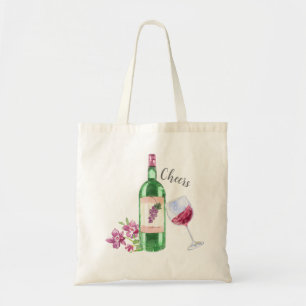 Bolso De Tela Diseño acuarela de flores y vino rojo